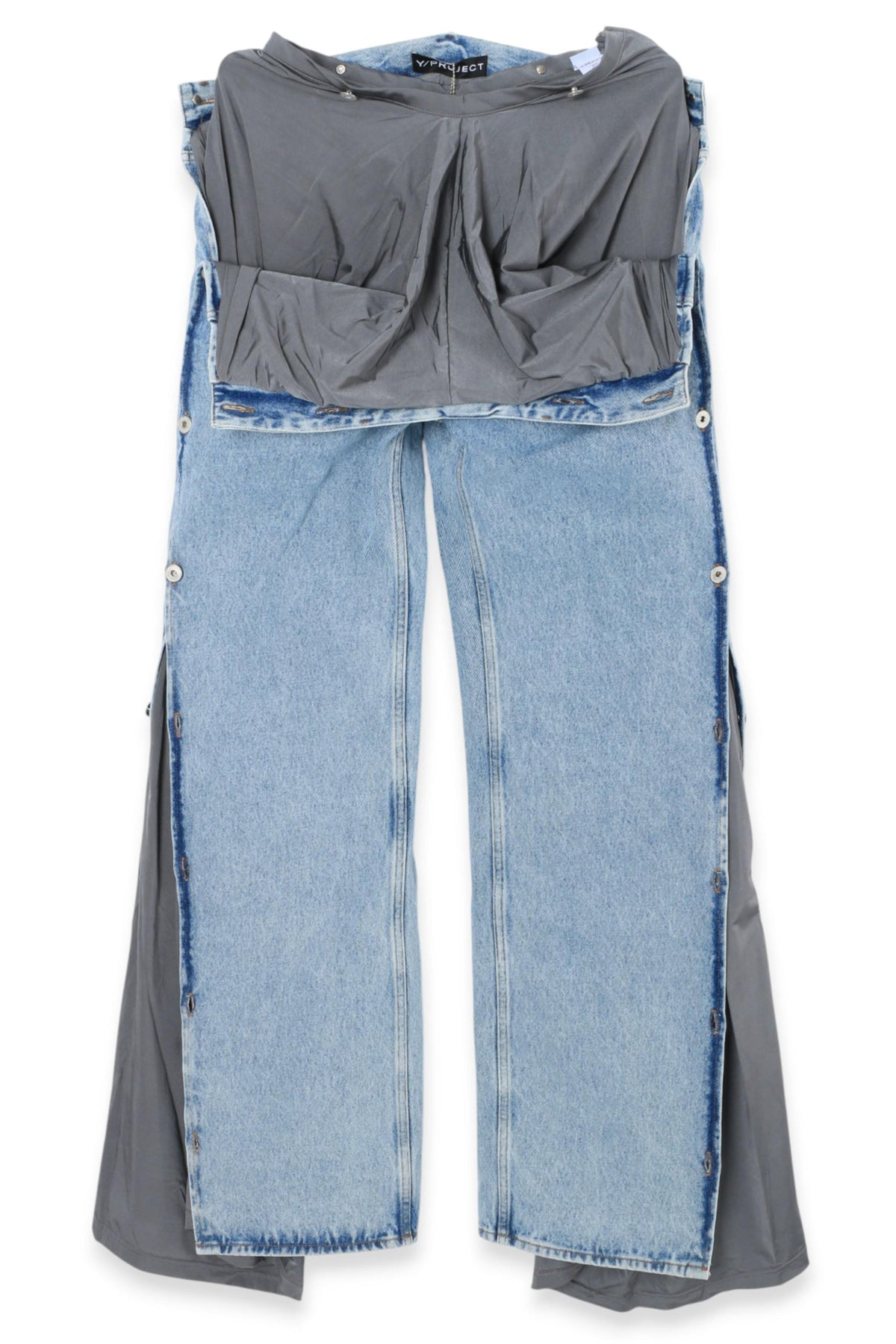 Y PROJECT Collapsed Waist Jeans Ice Blue Gray Denim Pants Unisex 107PA007 D14