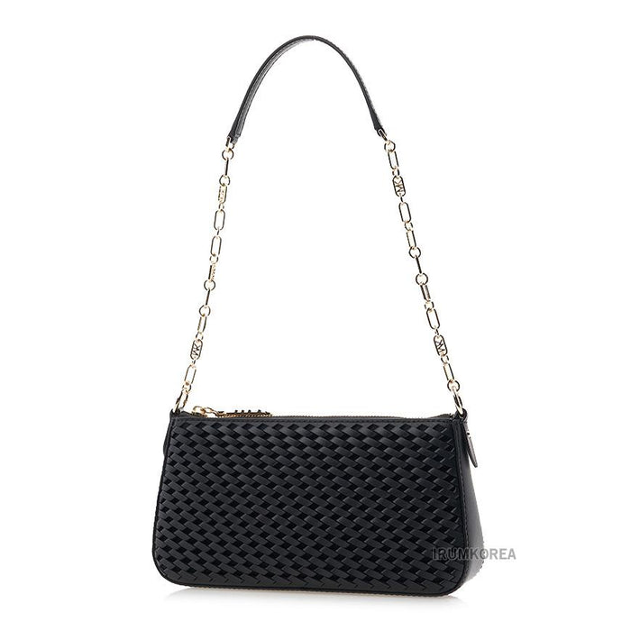 Michael Kors Empire Woven Shoulder Bag Black Leather Women’s