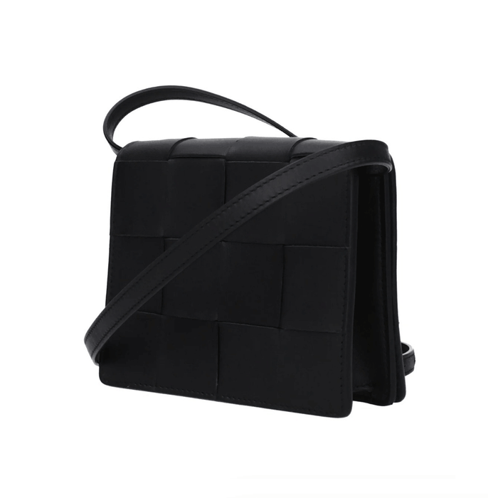 Bottega Veneta Intrecciato Small Cassette Crossbody Bag Black Leather