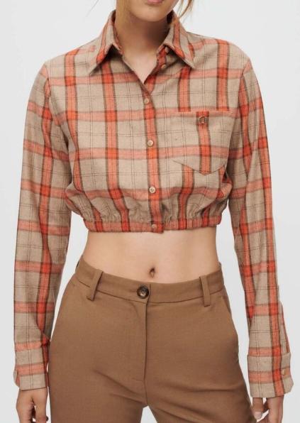 maje Checkered Crop Shirt mfpcm00357