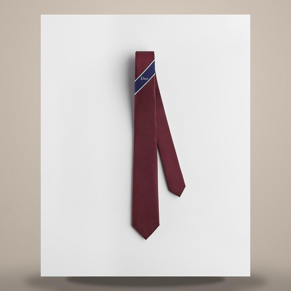 DIOR Regimental Stripe Silk Tie Burgundy Navy Blue 68C1047B6157 C385