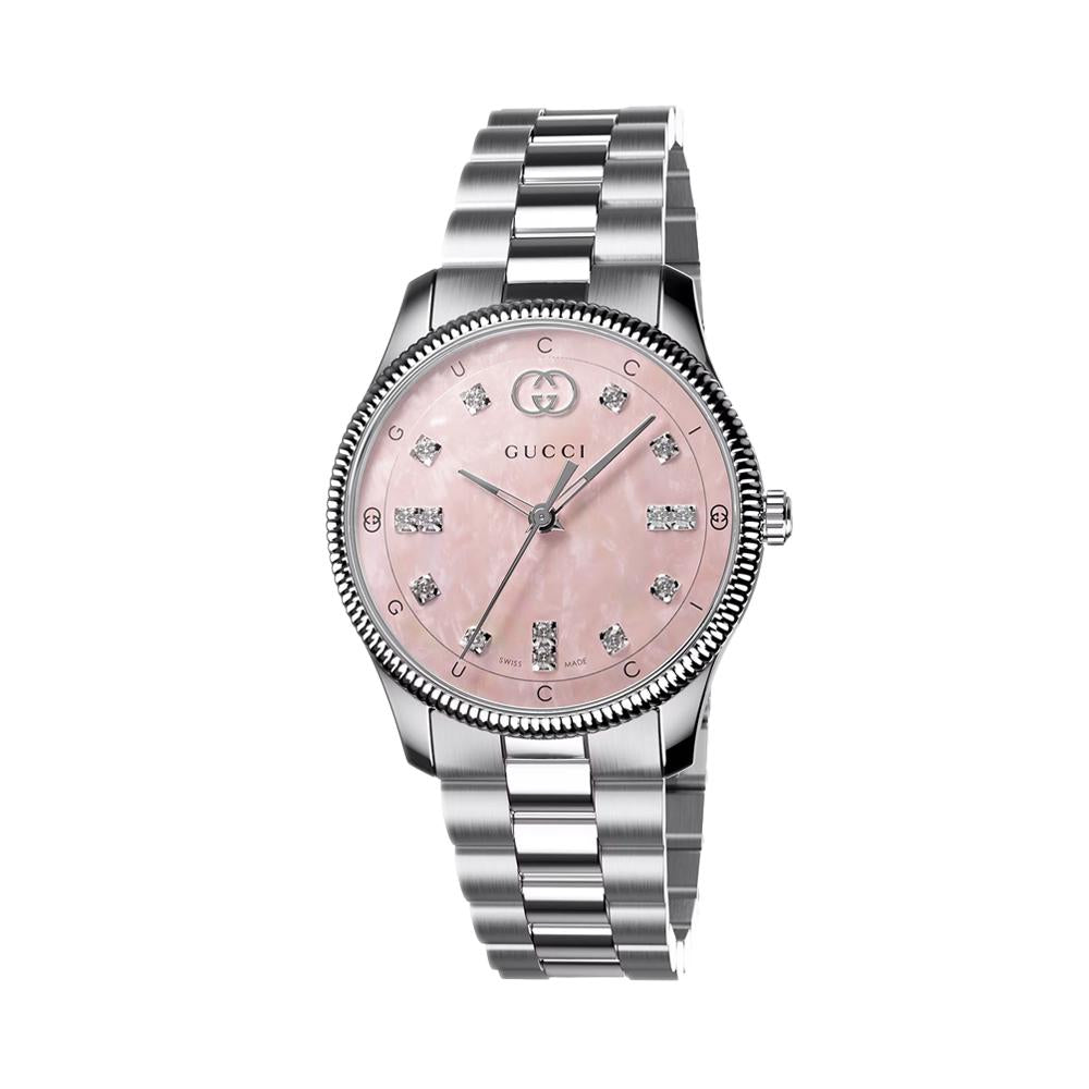 GUCCI Silver Stainless Steel G-Timeless Women’s Quartz Watch 29mm Diamond Index