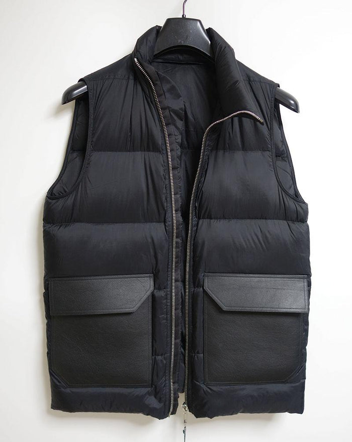 Rick Owens Leather Pocket Asymmetric Zip Goose Down Vest RU17F8797