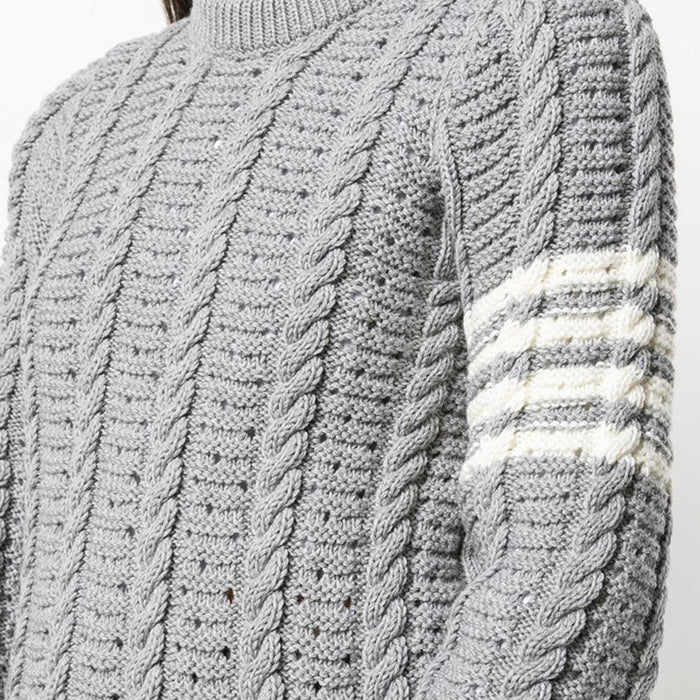 THOM BROWNE Diagonal Armband Wool Crewneck Sweater Light Gray Women