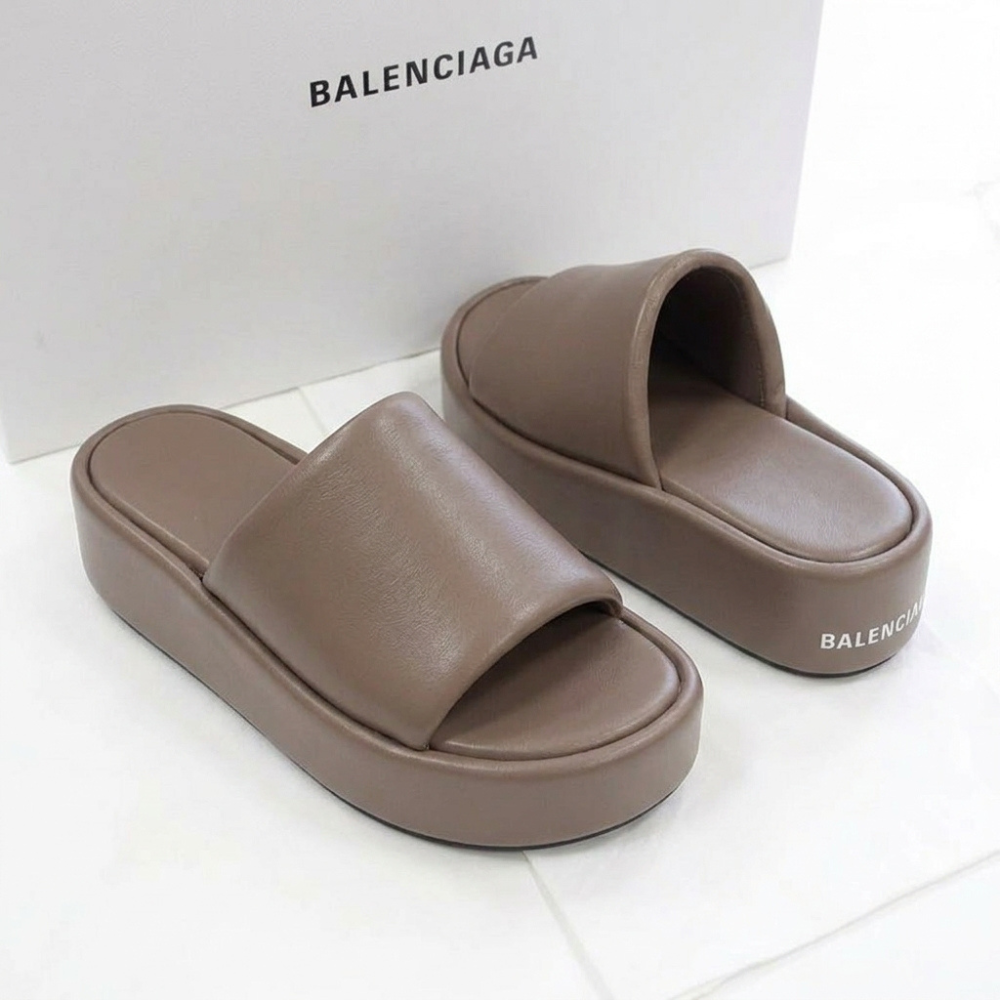 BALENCIAGA Nappa Leather Platform Slide Sandals Women 656960 WA2M3