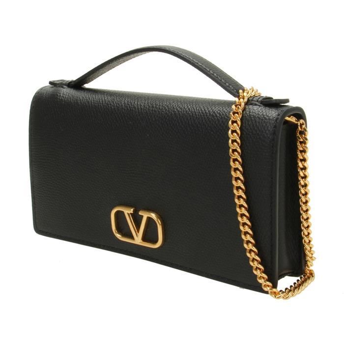 VALENTINO VLogo Signature Chain Wallet Black Leather Shoulder B 6W2P0W42 SNP 0NO