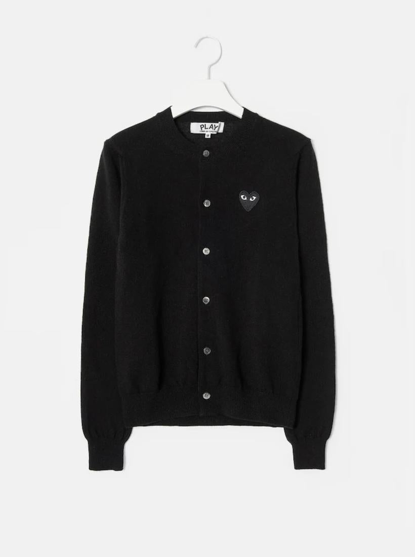 Comme des Garcons Black Cardigan with Black Heart Patch Unisex