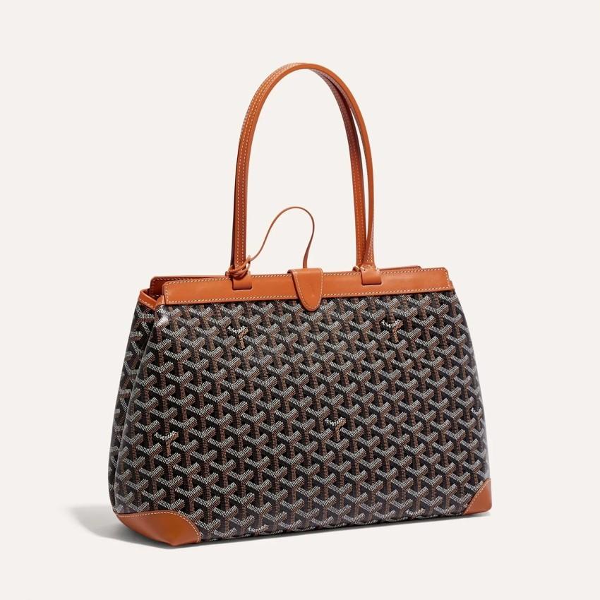 GOYARD Belchasse Bi-Color Leather Tote Bag PM Brown Black