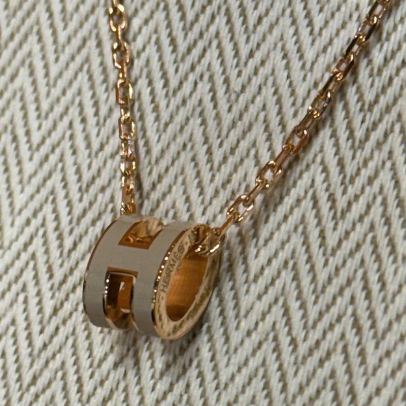 HERMES Mini Pop H Necklace Beige Rose Gold Pendant Necklace