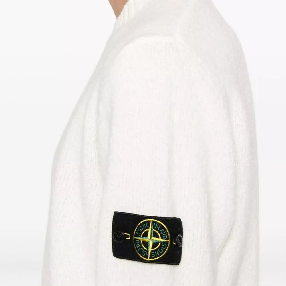 STONE ISLAND Brushed Fancy Yarn Wool Crewneck Sweater Ivory