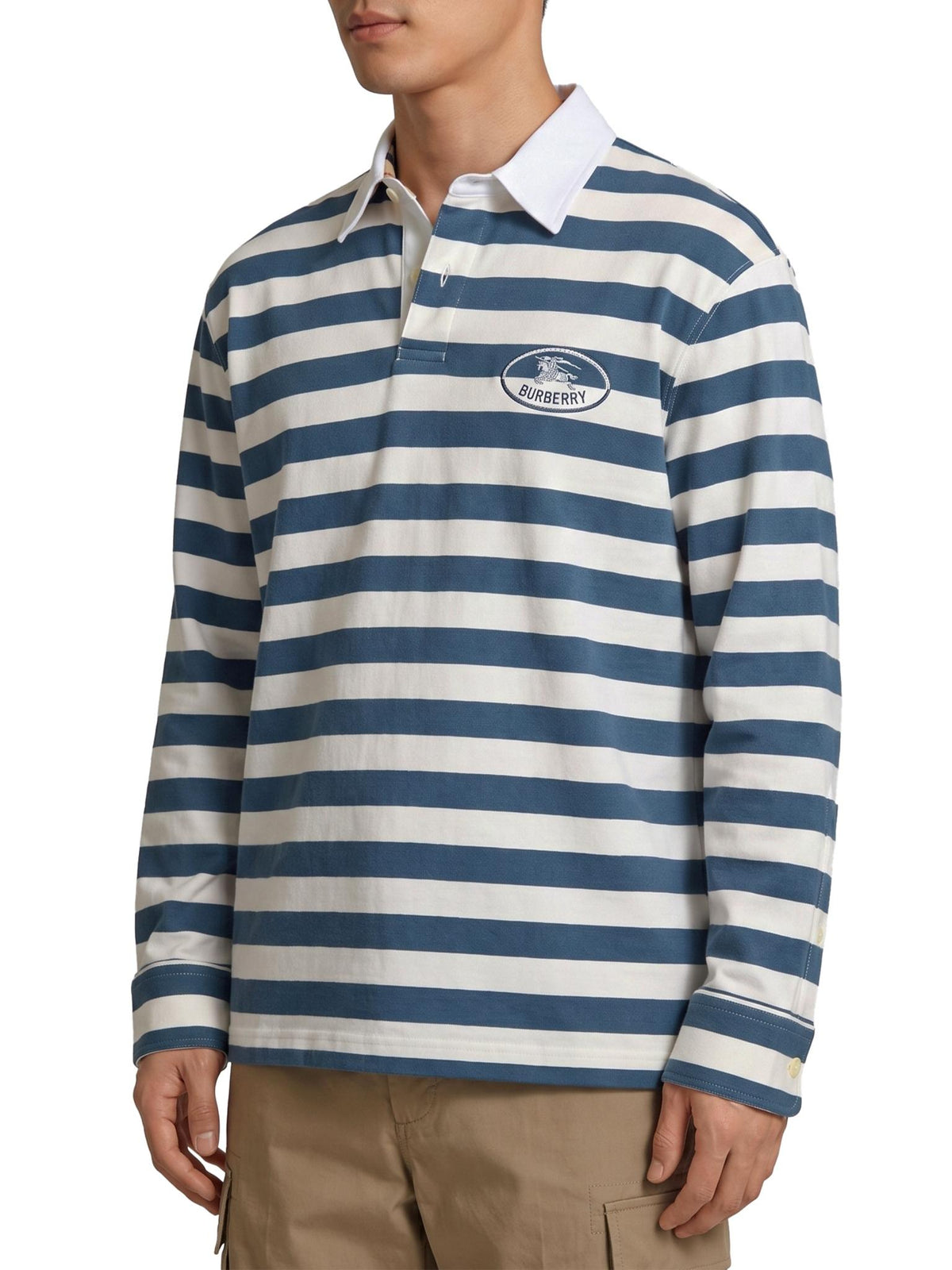BURBERRY Long Sleeve Button-Down Shirt Men’s Cotton Navy