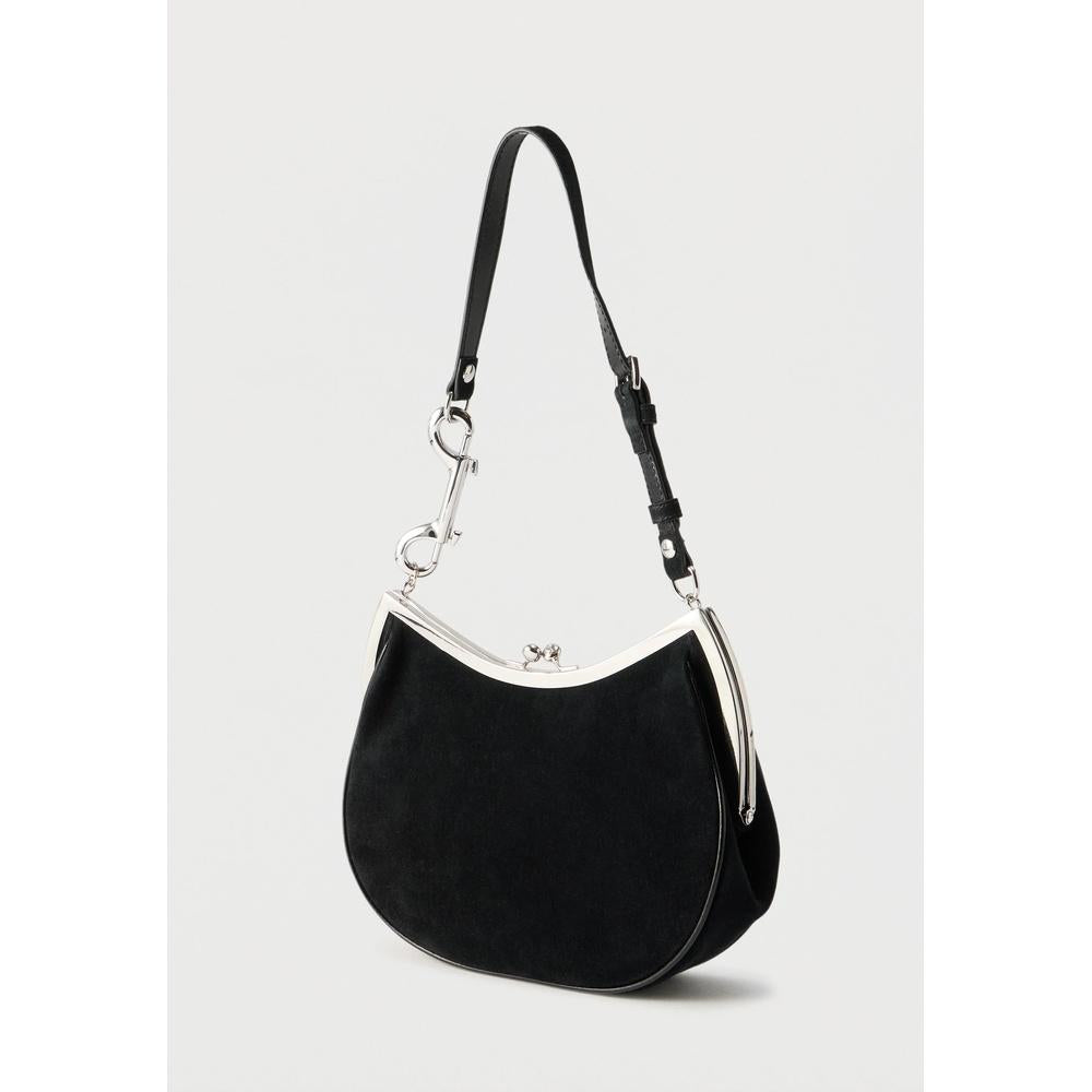 Vivienne Westwood Charm Frame Pearls Tote Bag Black Leather