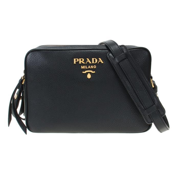 PRADA Vitello Double Zip Crossbody Bag Black Leather