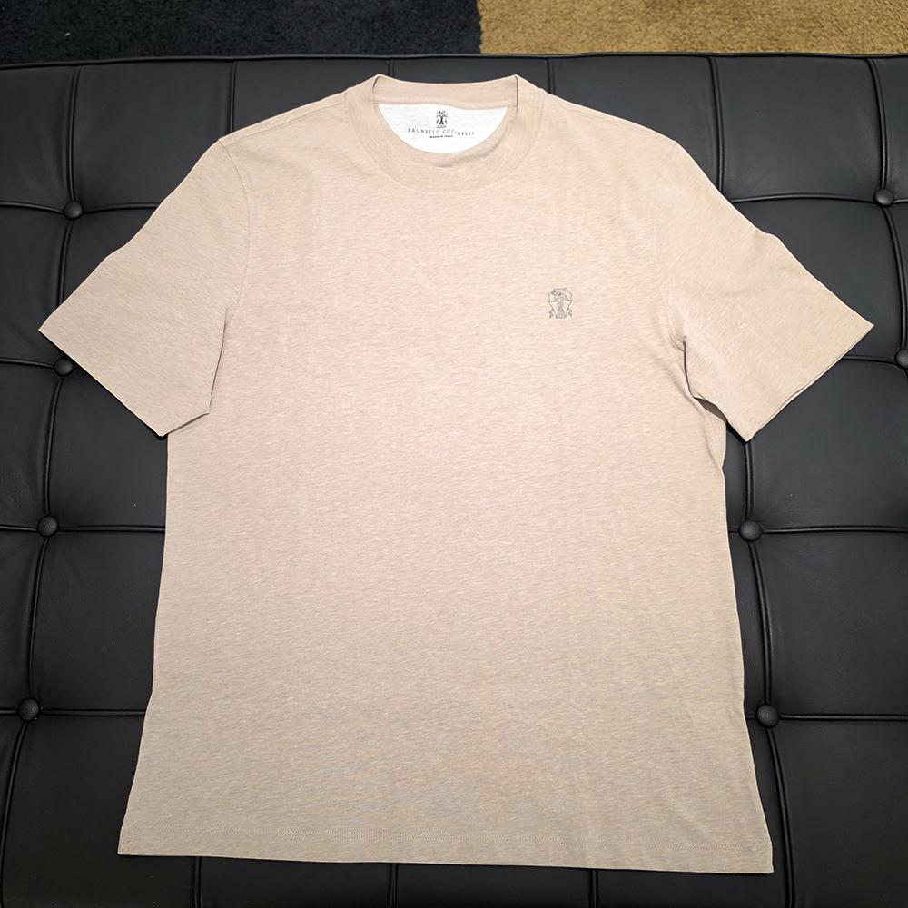 Brunello Cucinelli Logo Cotton Jersey Crewneck T-Shirt Beige