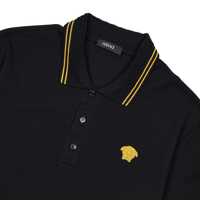 Versace Men’s Patch Logo Polo T-Shirt Black Cotton