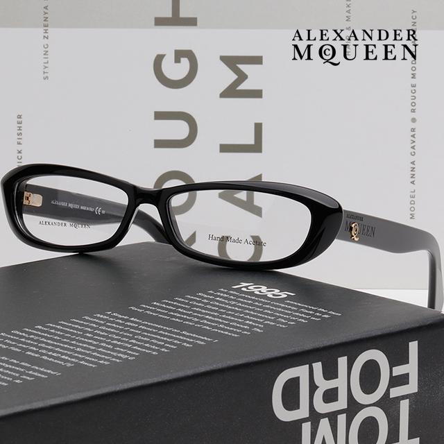 Alexander Mcqueen Retro Black Acetate Rectangle Eyeglass Frames