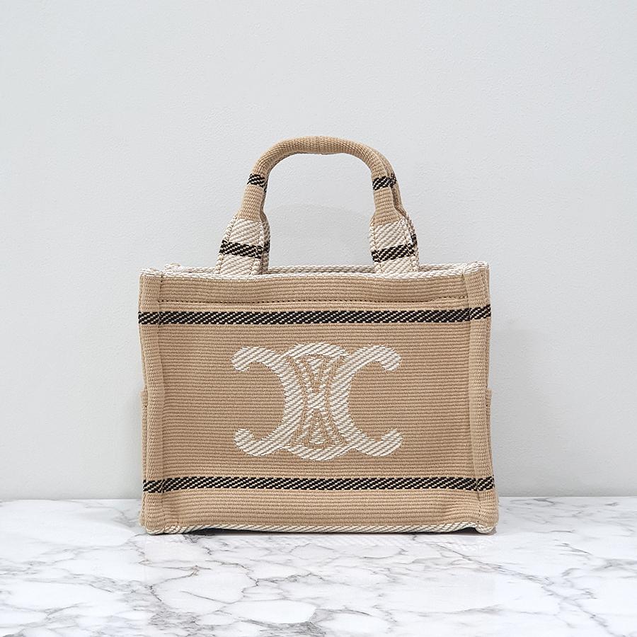 CELINE Women’s Small Cabas Stripe Text Triomphe Tote Bag Beige 199162FV2 02BL