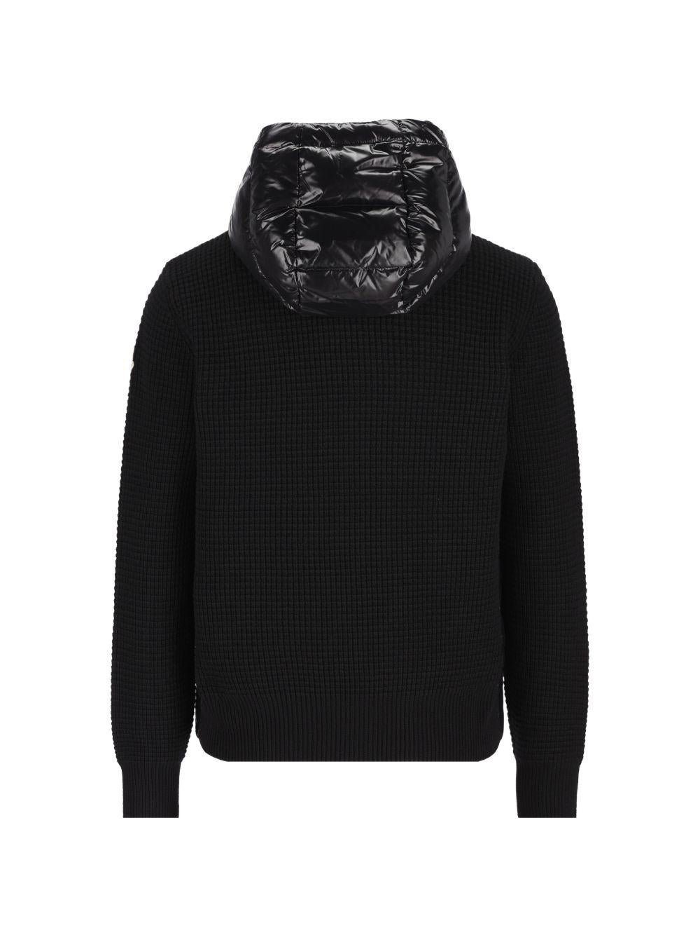 Moncler Black Wool Zip-Up Cardigan
