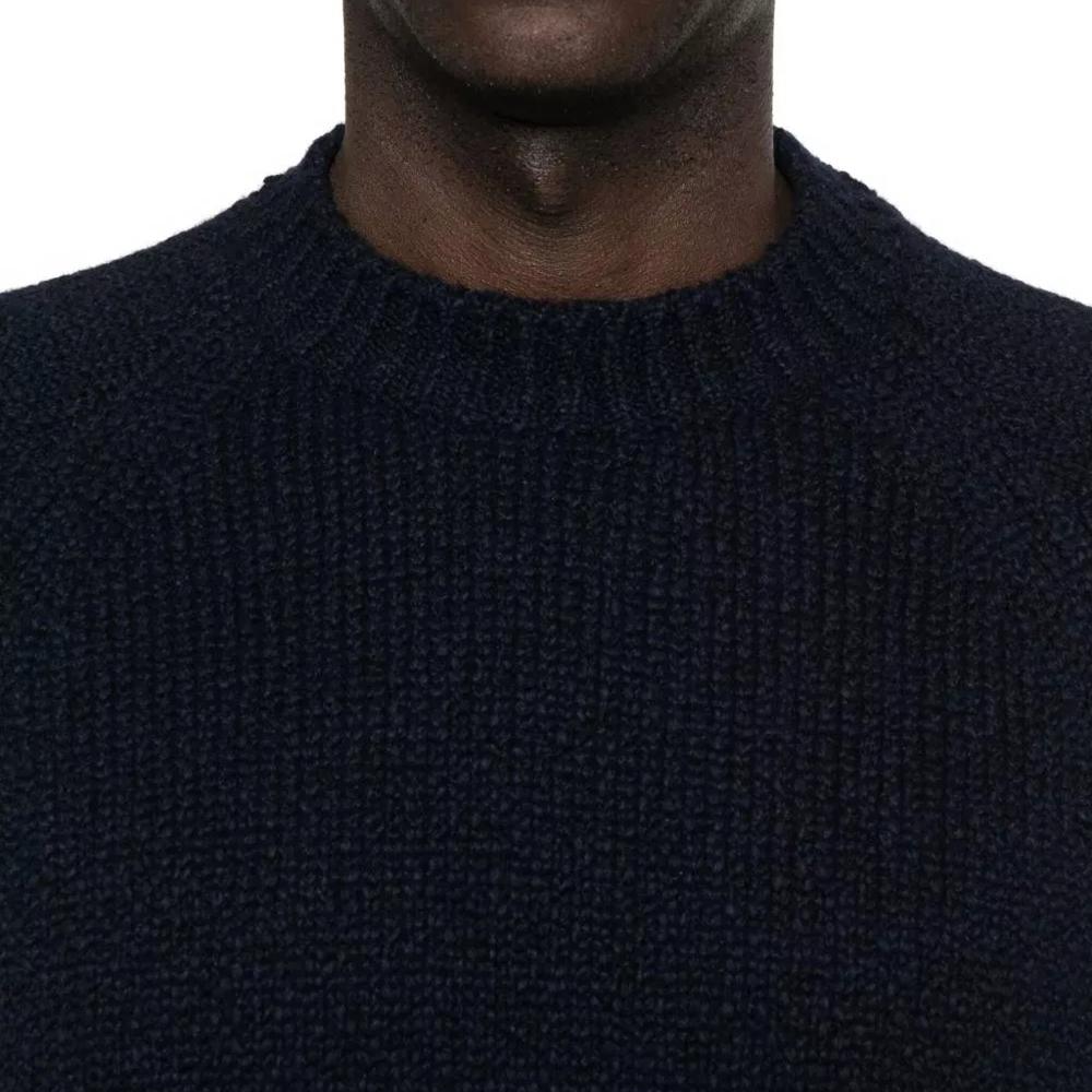 STONE ISLAND Navy Fancy Yarn Wool Raglan Crewneck Sweater Men