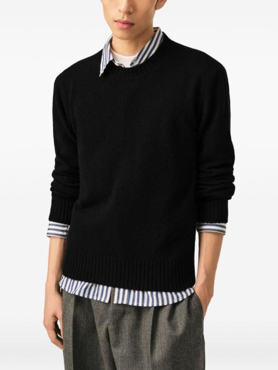 AMI Black Round Neck Knit Sweater for Men