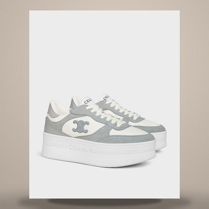 CELINE Optic White Calfskin Wedge Outsole Block Sneakers Low Top