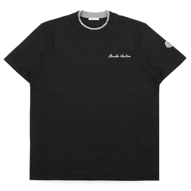 Moncler Men’s Lettering Embroidered Logo Black Short Sleeve T- 8C00015 89AYY 999