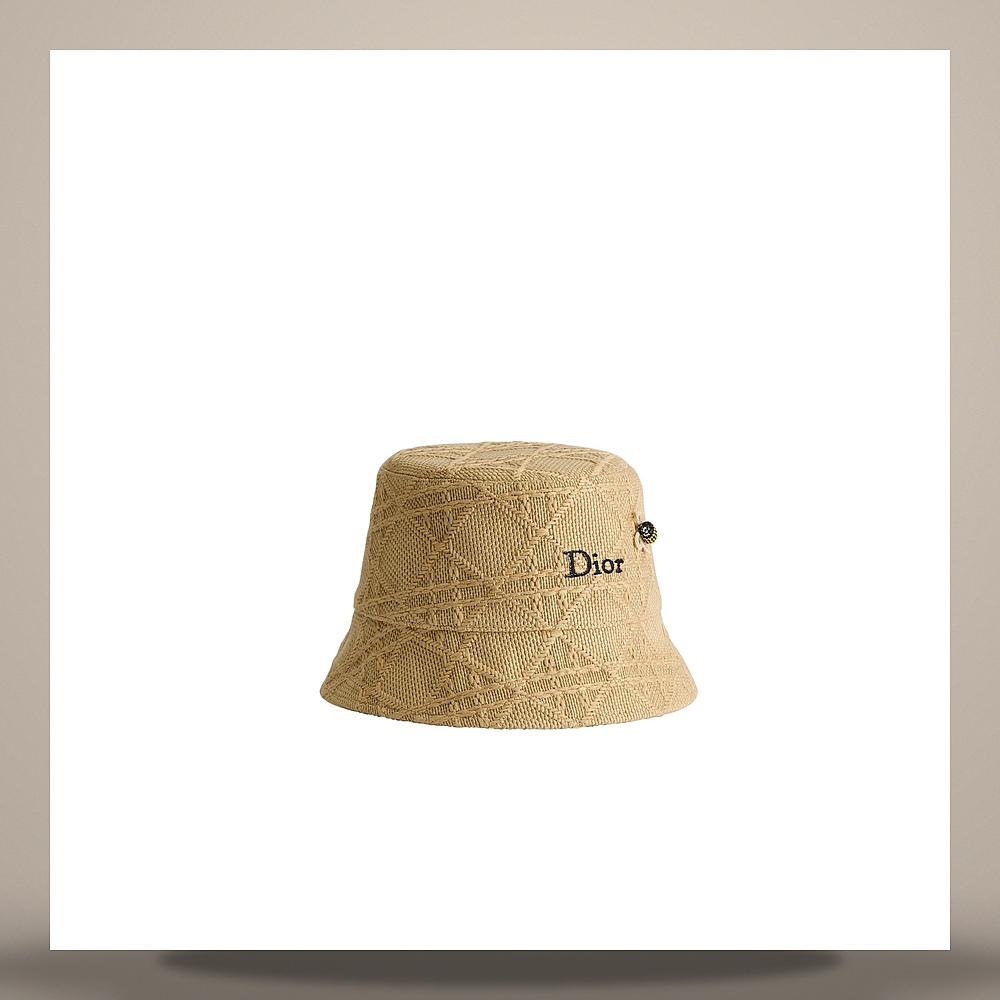 DIOR Teddy D Cannage Narrow Brim Bucket Hat Natural Raffia-Effe CPB06223XEMCC100