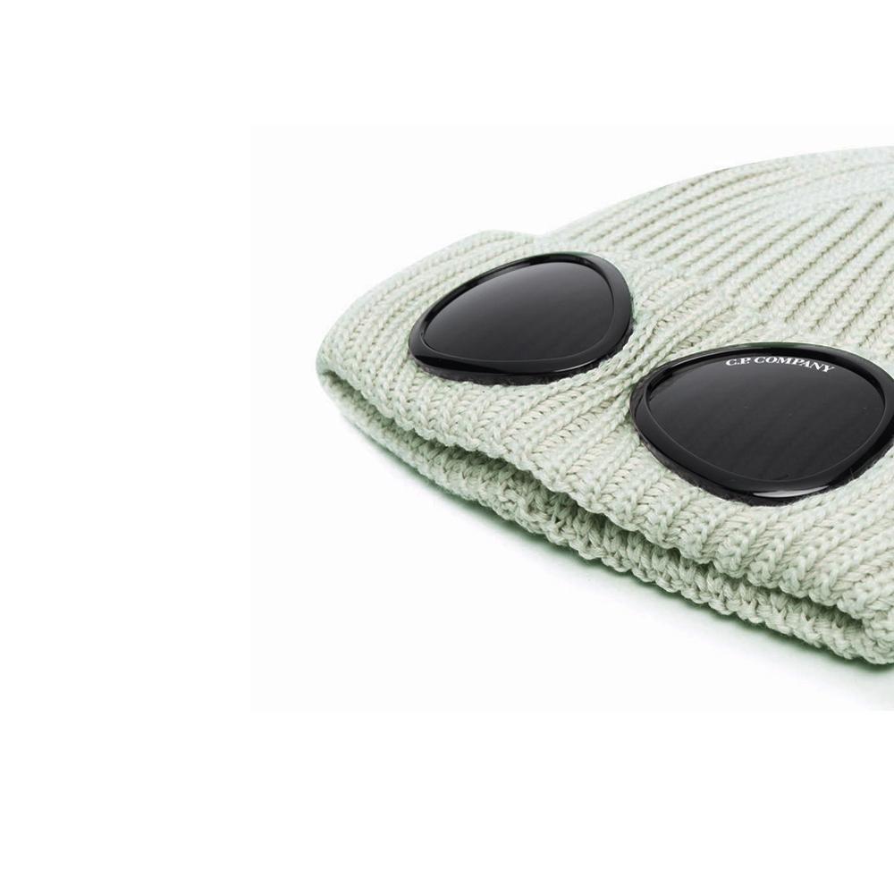 CP Company Signature Goggle Wool Beanie Light Khaki Gray