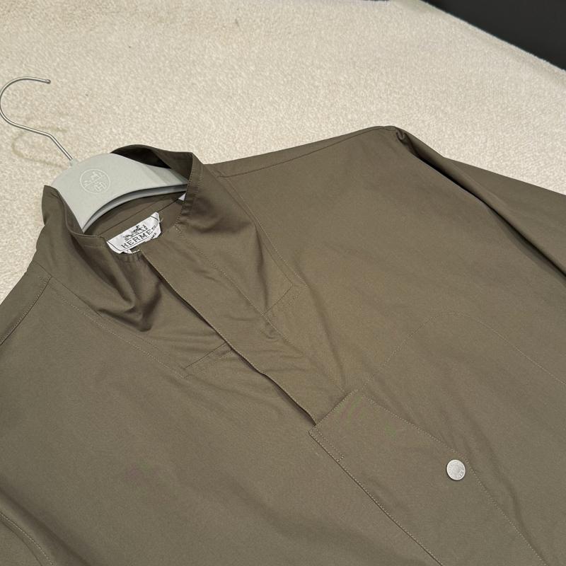 HERMES Boxy Fit Poche à Cheval Shirt Jacket Khaki Gray Unisex