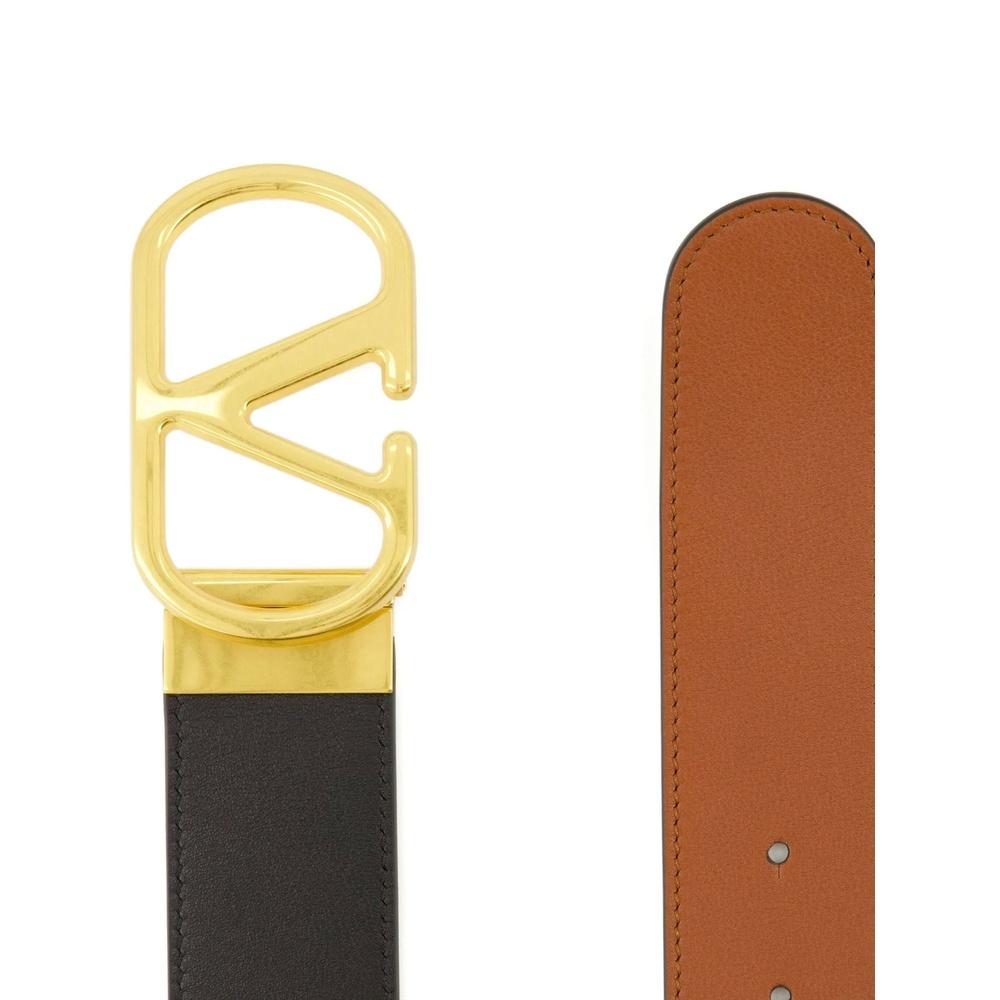 VALENTINO V Logo Reversible Leather Belt Women’s Ivory/Brown