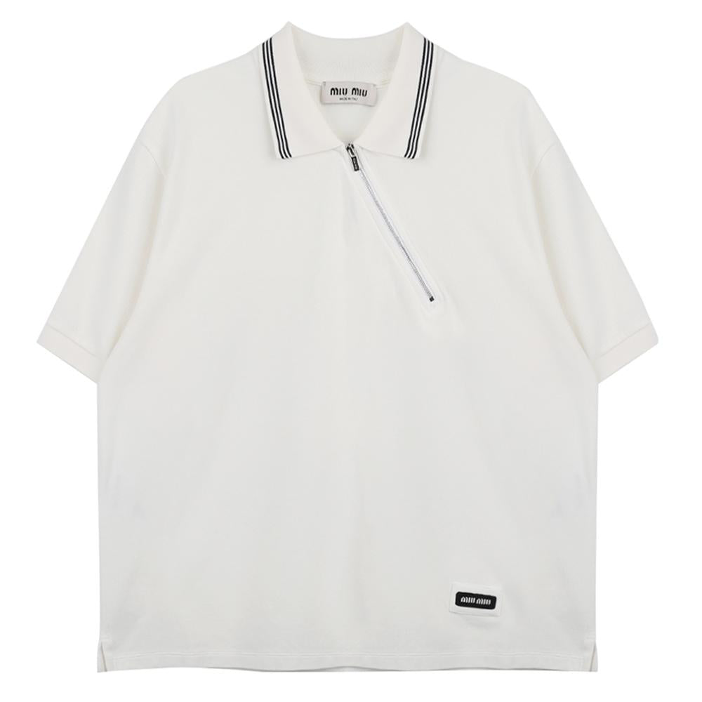 Miu Miu Cotton Piqué Zip Polo Shirt MJNA03 18ZW F0009