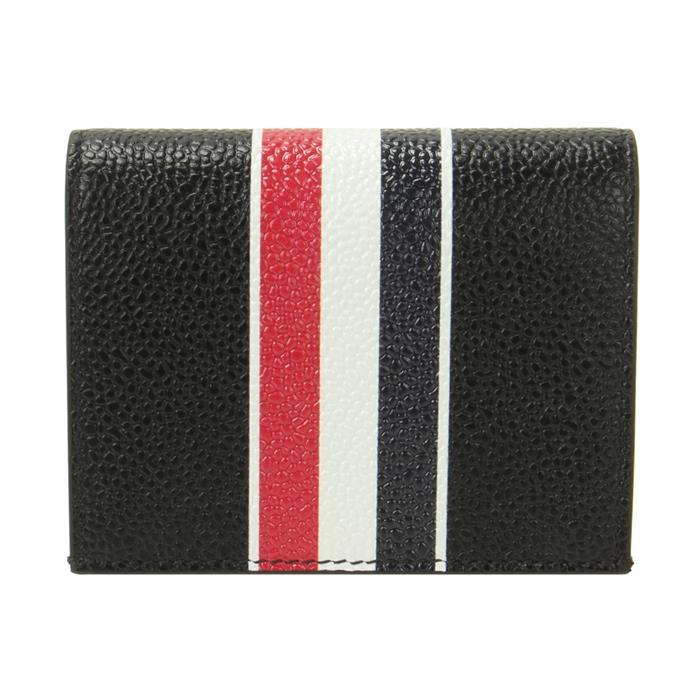 THOM BROWNE RWB Stripe Double Card Holder Black Leather Card Wallet