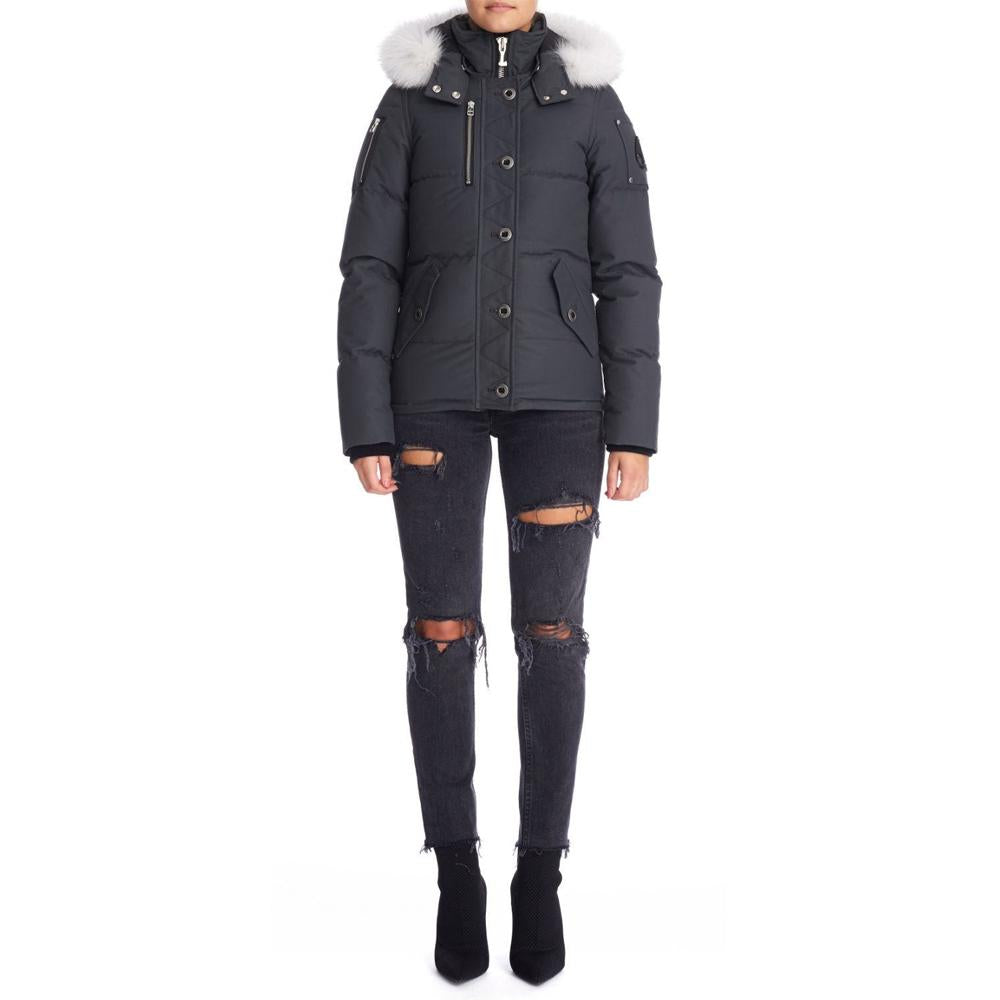 Moose Knuckles Gray Fur-Trim Three-Quarter Down Jacket Women