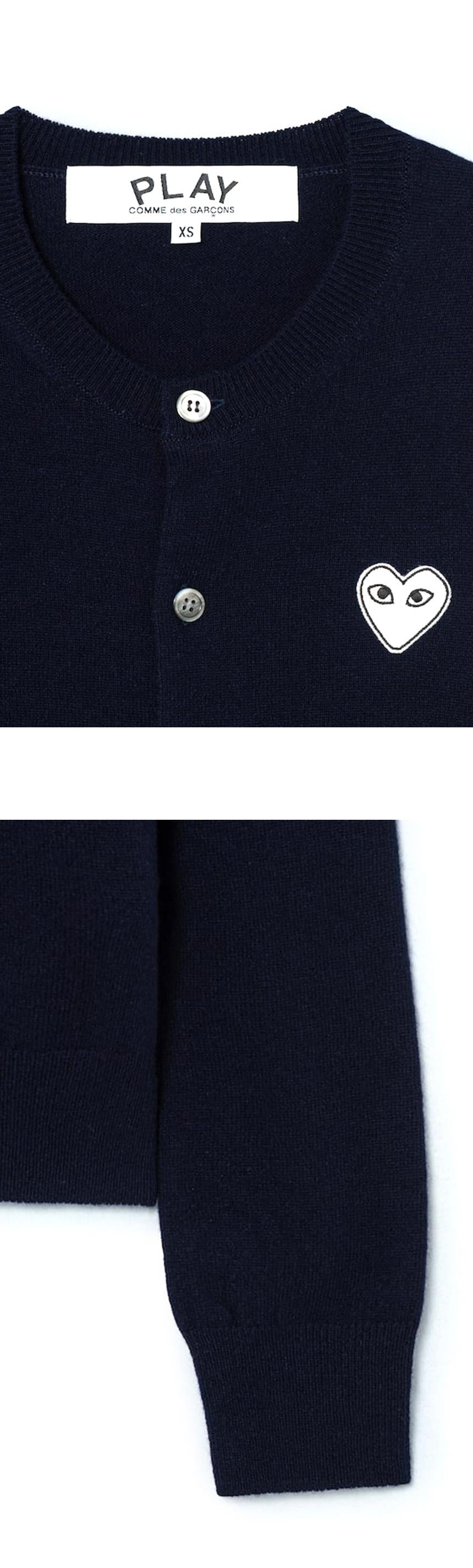 Comme des Garcons V-Neck Cardigan White Heart Patch Navy