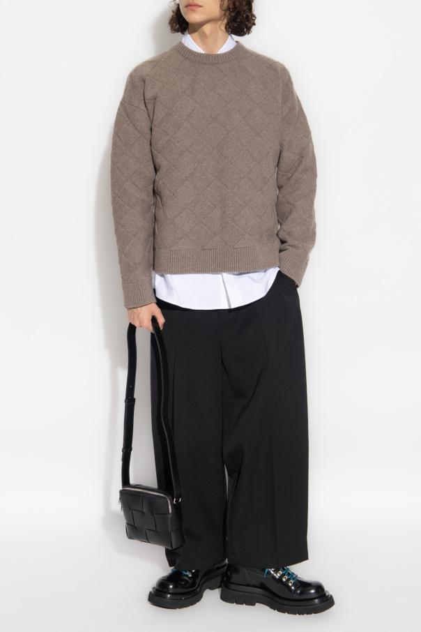 Bottega Veneta Brown Intreccio Wool Crewneck Sweater Men