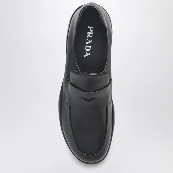 PRADA Black Leather Tumbled Loafers for Men