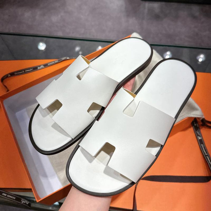 HERMES Izmir Sandals Calfskin White Slippers