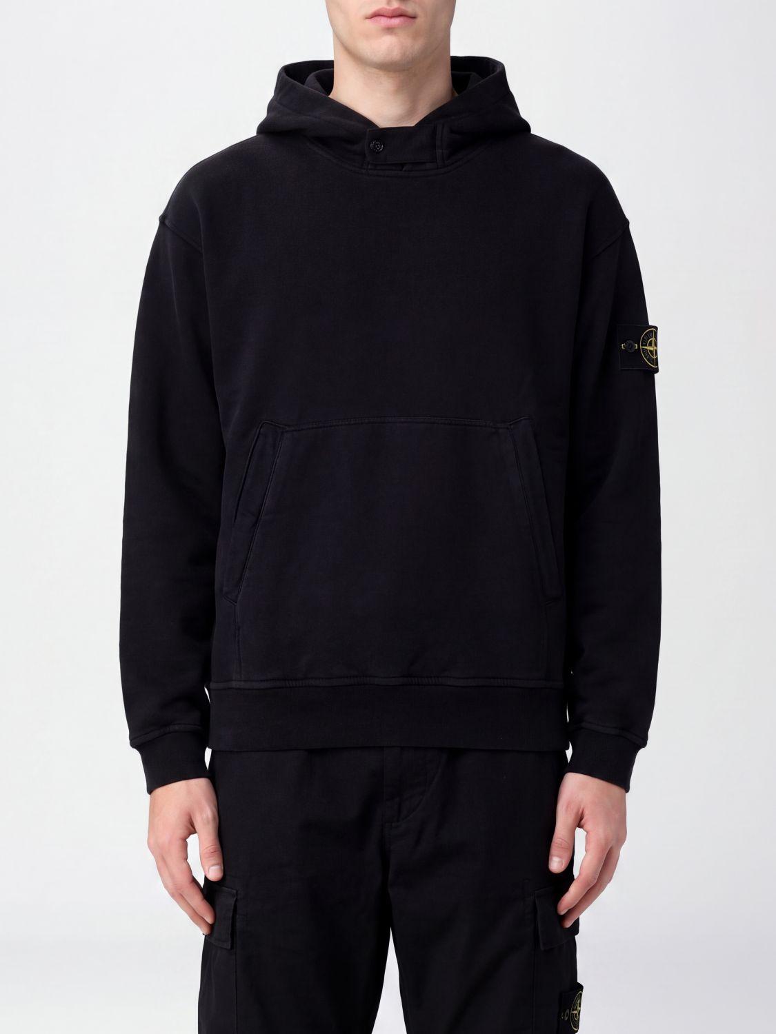 STONE ISLAND Black Cotton Pullover Hoodie