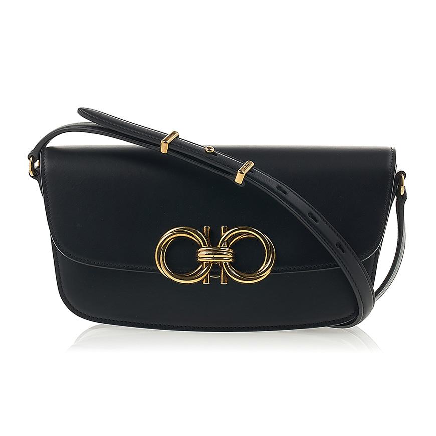 Ferragamo Trapezio Leather Shoulder Bag for Women 21 2916 NERO 0759141