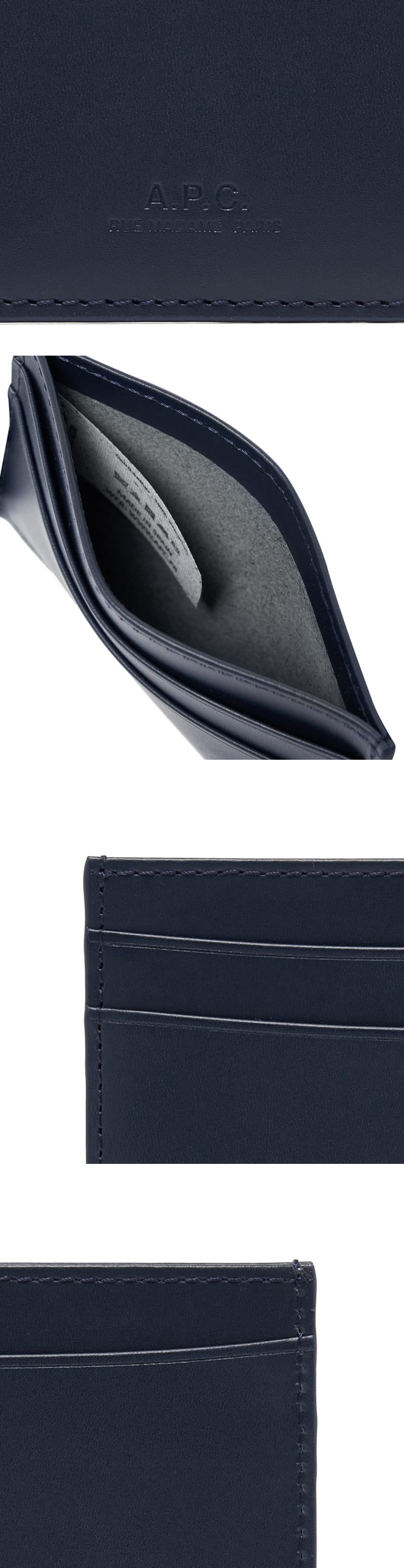 A.P.C. Andre Dark Navy Unisex Leather Card Holder Wal PXAWV H63028 IAK DARK NAVY