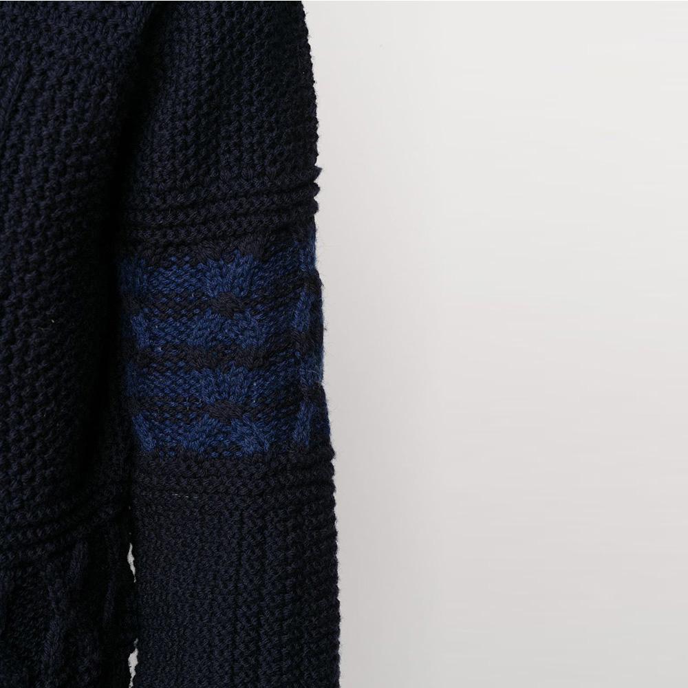 THOM BROWNE Navy Aran Cable Wool Round Neck Knit Sweater MKA304A 00014 415