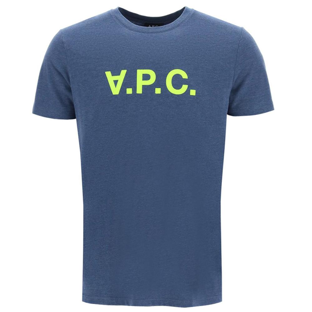 A.P.C. Blue Melange Velvet VPC Logo T-Shirt for Men