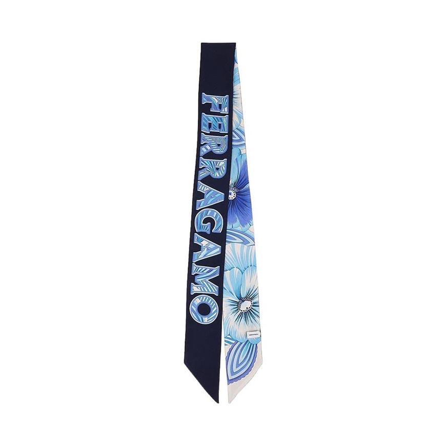 Ferragamo Blue Azzurro Brezza Print Silk Twilly Scarf for Women