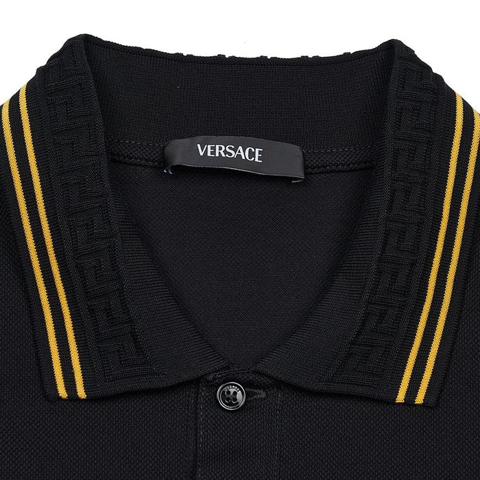 Versace Men’s Patch Logo Polo T-Shirt Black Cotton