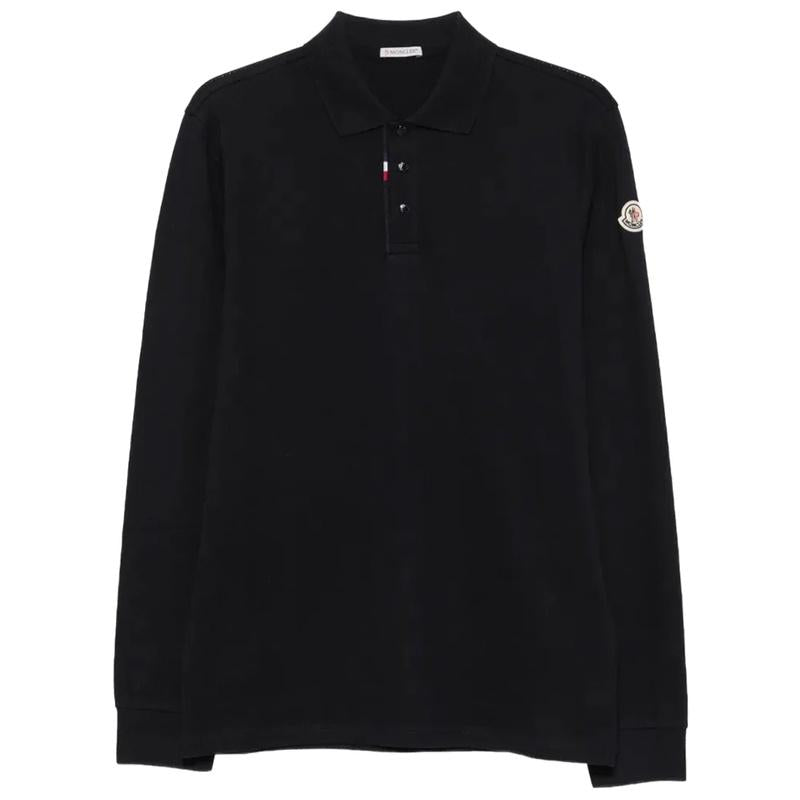 Moncler Logo Perri Men’s Long Sleeve Polo Shirt Navy Cotton