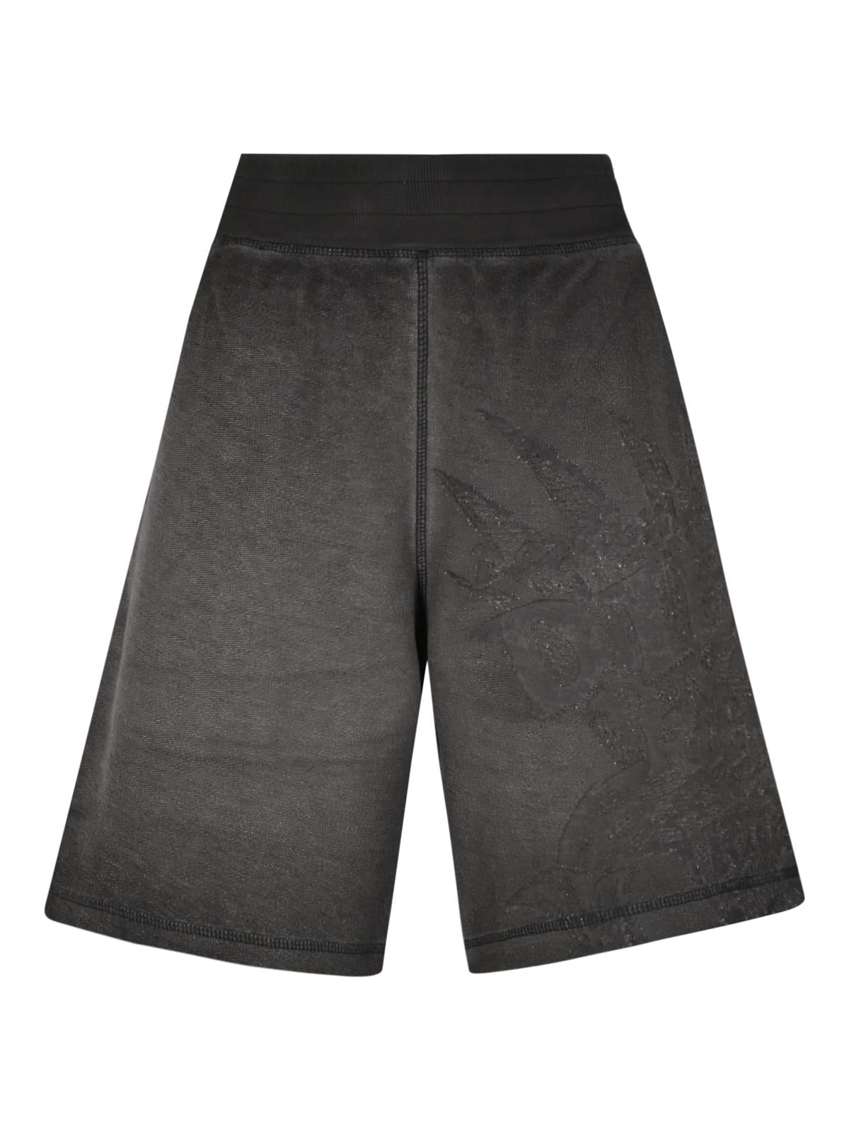 DIESEL Black Cotton Drawstring Logo Shorts