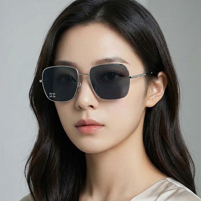 CELINE Square Metal Frame Sunglasses with Crystal Embellishments Un CL40284U 16V