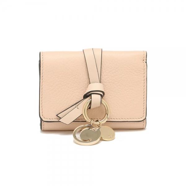 Chloe Alphabet Mini Coin Wallet Cement Pink Leather Compact Bi-Fold