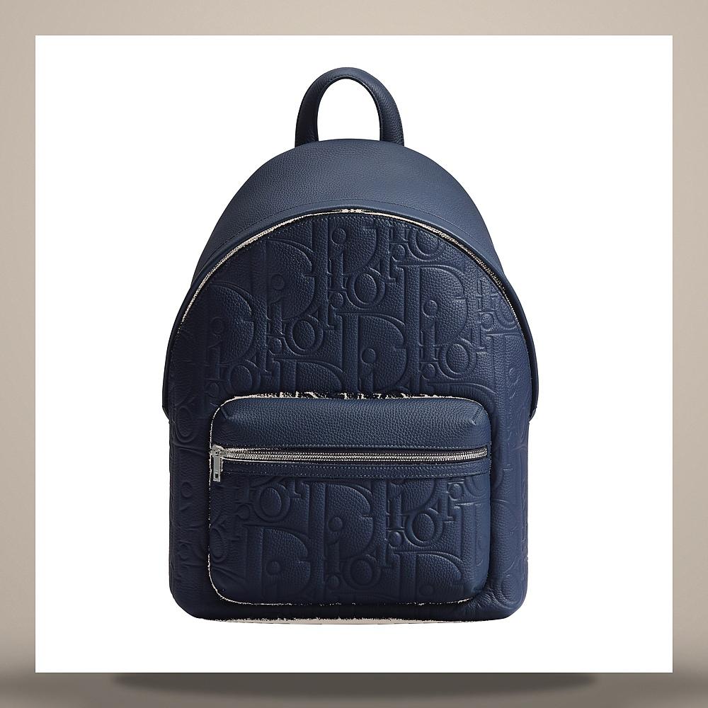 DIOR Navy Blue Gravity Grain Leather Rider Zip Backpack Shoulder Bag