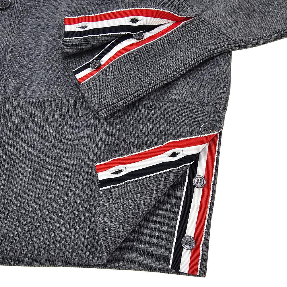 THOM BROWNE Diagonal Stripe Milano Stitch Wool Cardigan Gray Men
